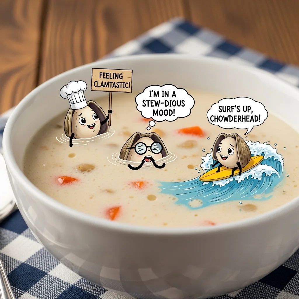 🔹 Light Adult-Safe Clam Chowder Puns 😉